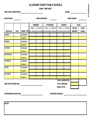 Allegany County Public Schools Weekly Time Sheet