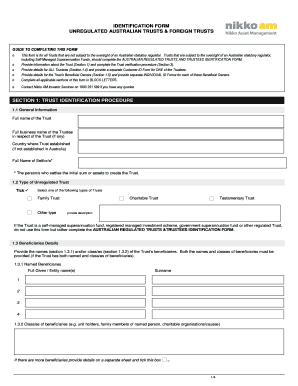 Unregulated Australian Trusts Identification Form