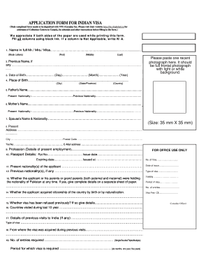 Indian Visa Application Form