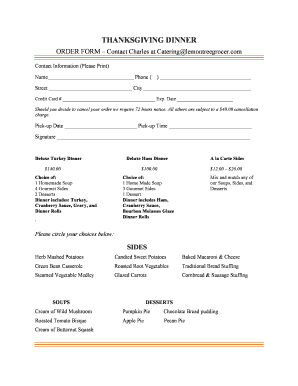 Thanksgiving Dinner Order Form