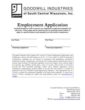 Goodwill Industries Employment Application