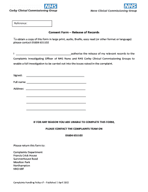 NHS Complaint Records Release Consent Form