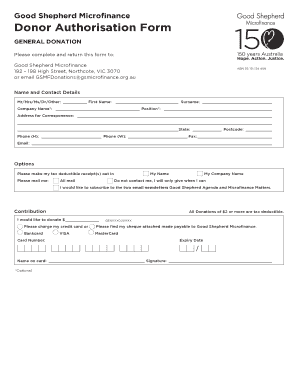 Good Shepherd Microfinance Donor Authorization Form