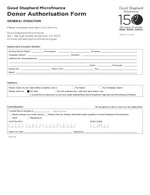 Good Shepherd Microfinance Donor Authorization Form