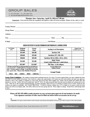 Monster Jam Group Ticket Order Form