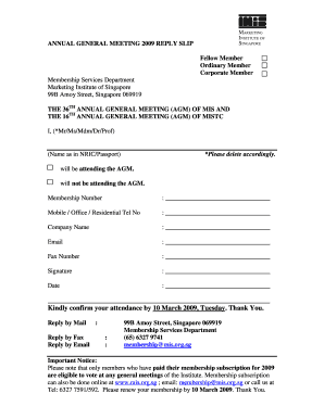 Annual General Meeting Reply Slip