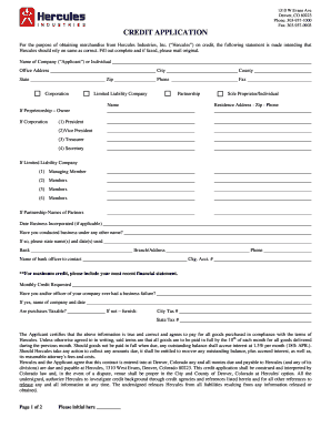 Hercules Industries Credit Application