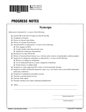 Syncope Admission Criteria Form