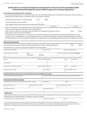 Solicitud de Pre-inscripción al Programa de Salud Infantil y Prevención de Discapacidades (CHDP)
