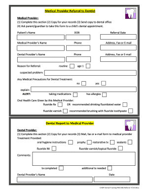 Medical Provider Referral to Dentist Form
