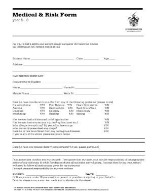 Medical and Risk Form for Students