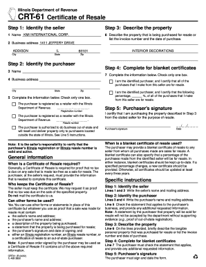 Illinois CRT-61 Certificate of Resale