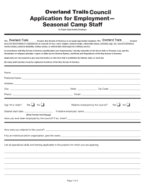 Boy Scouts of America Seasonal Camp Staff Application