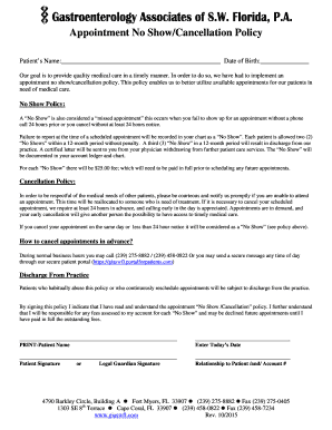 Appointment No Show/Cancellation Policy