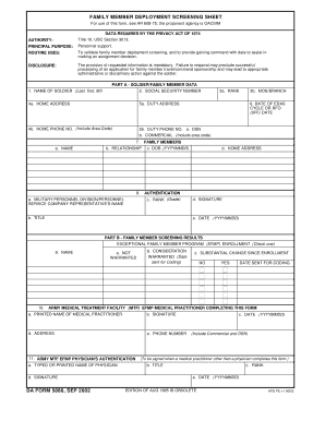 Family Member Deployment Screening Sheet