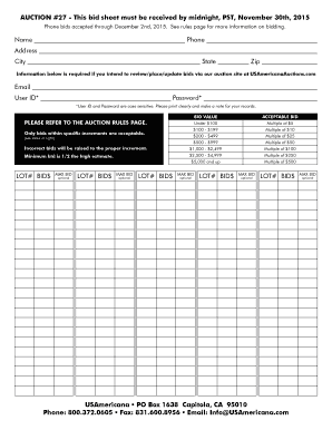 Auction Bid Sheet