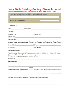 Bath Building Society Share Account Application