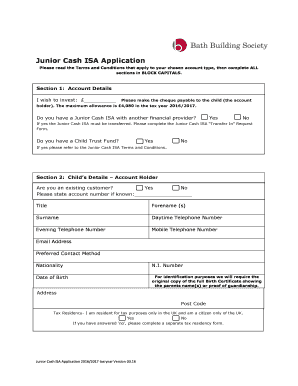 Junior Cash ISA Application Form