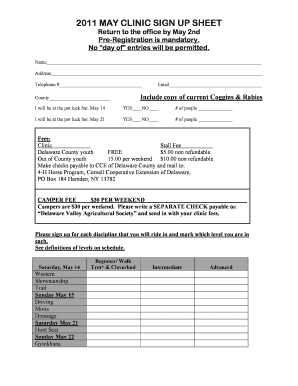 Sign up sheet - 2011 MAY CLINIC SIGN UP SHEET - ccedelawareorg