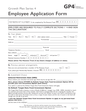fillable online tpt org employee application form gp4 scheme the