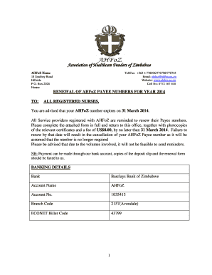 AHFoZ Payee Number Renewal Form