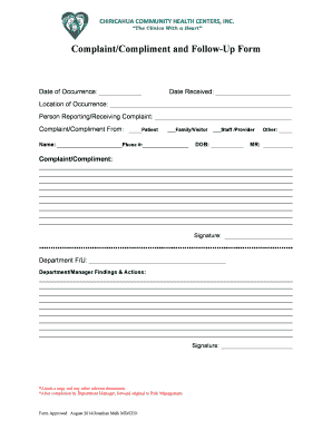 Chiricahua Community Health Complaint Form