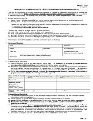 NUS Thesis Examiner Nomination Form