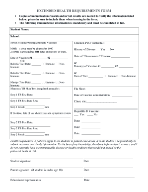 Extended Health Requirements Form