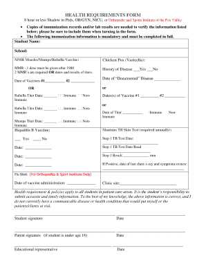 Health Requirements Form