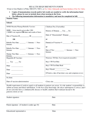 Health Requirements Form