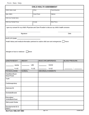 Child Health Assessment Form
