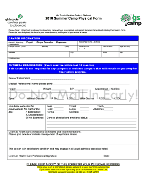 Girl Scouts Summer Camp Physical Form