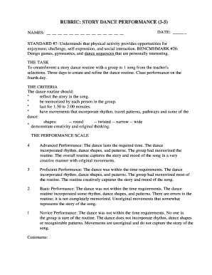 Story Dance Performance Rubric