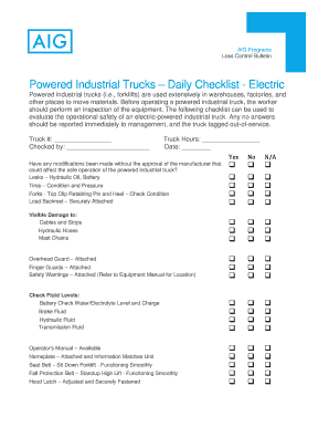 Powered Industrial Trucks Daily Checklist
