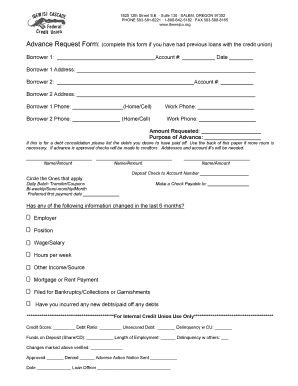 Credit Union Advance Request Form