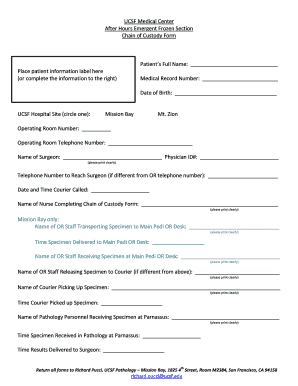 UCSF Medical Center Frozen Section Chain of Custody Form