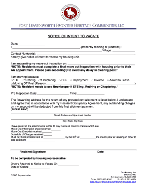 Notice of Intent to Vacate