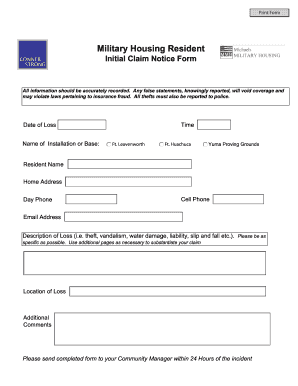 Military Housing Resident Initial Claim Notice Form