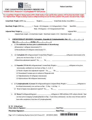 Dr shin camc weight loss center - CONDITIONING REGIMEN ORDERS FOR GERM CELL Protocol 1