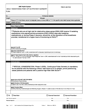 Adult Anesthesia Post-Op Outpatient Surgery Plan