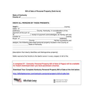 Kentucky Personal Property Bill of Sale