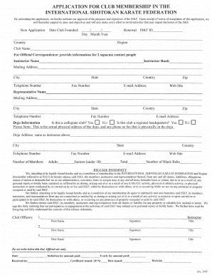 International Shotokan Karate Federation Club Membership Application
