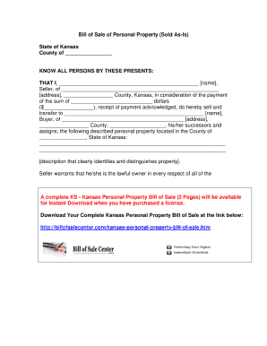 Kansas Personal Property Bill of Sale