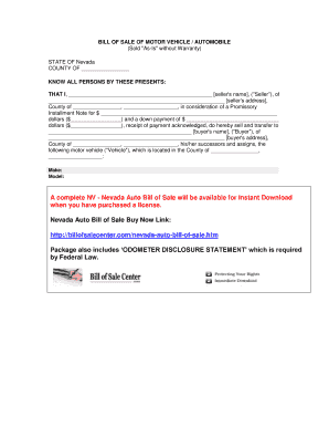 Nevada Motor Vehicle Bill of Sale
