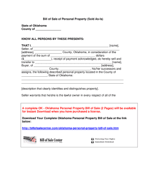 Oklahoma Personal Property Bill of Sale