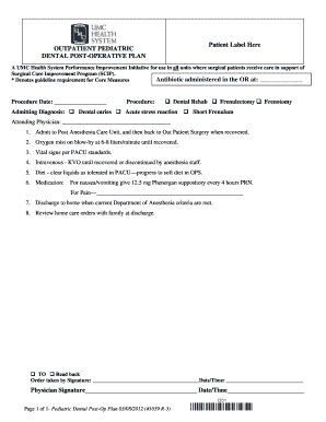 Outpatient Pediatric Dental Post-Op Plan
