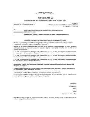 Arunachal Pradesh Goods Tax Notice AU-03