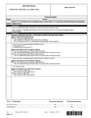 Pediatric Central IV Flush Plan
