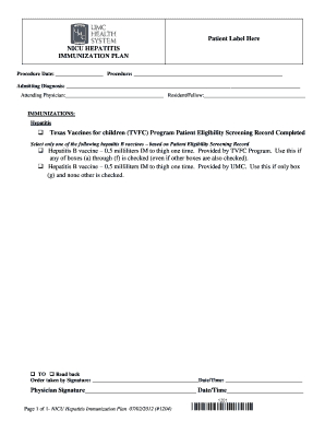 NICU Hepatitis Immunization Plan