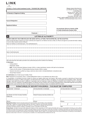 Letter of Authority for Security Holding Information